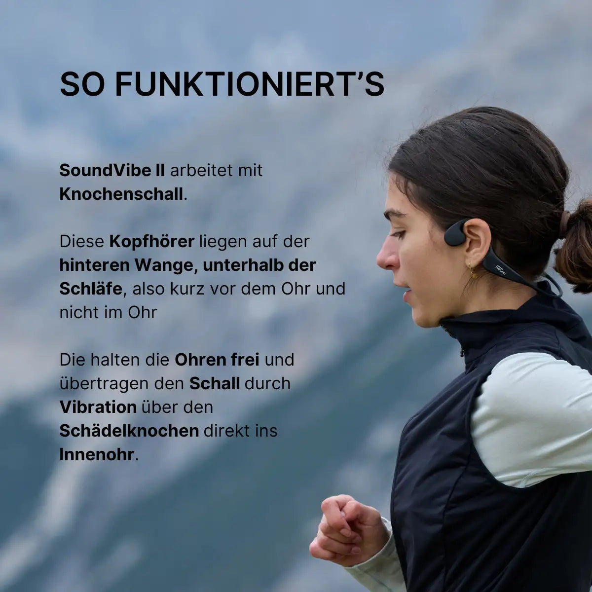 Aufzählung der Vorteile des ARTZT neuro SoundVibe Knochenschall Kopfhörers